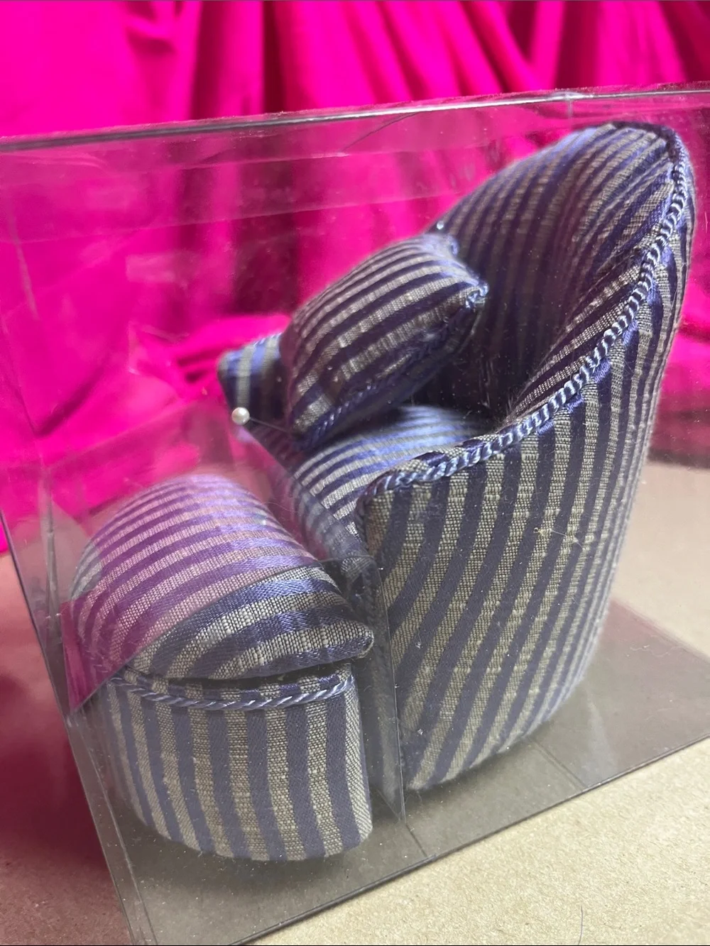 Dritz Collectible Cushions Blue Striped Pin Cushions Storage Compartment 3pc Set